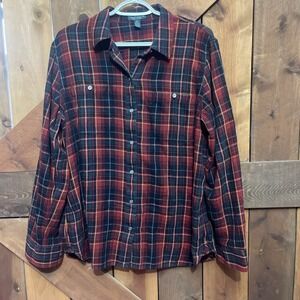 LRL Lauren Jeans Co. Ralph Lauren Shirt Red Black Plaid Flannel Women's XL